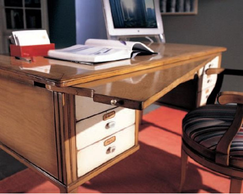 Desk and chair with wooden armrests, furniture table, office furniture design, 2-piece set