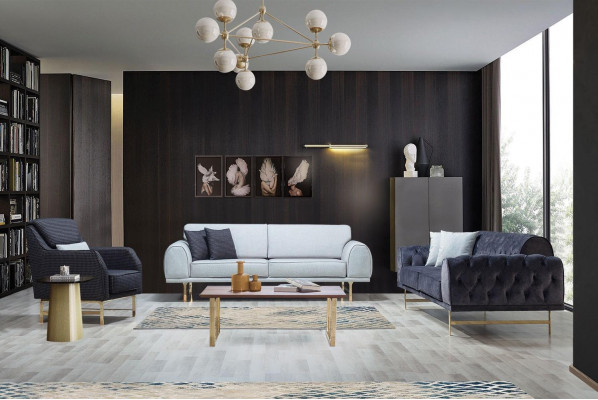 Black and white sofa set 3+3 seater stylish single armchair sofas