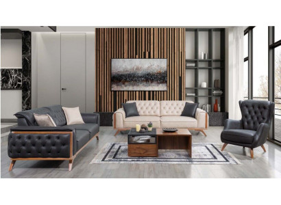 Stylish Black-Beige Living Room Sofa Set 3+3+1 Seater 3-piece Set