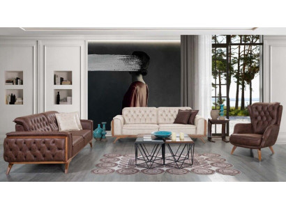 Chesterfield Faux Leather Suite Modern Three-Seater Designer Armchair 3-piece Set