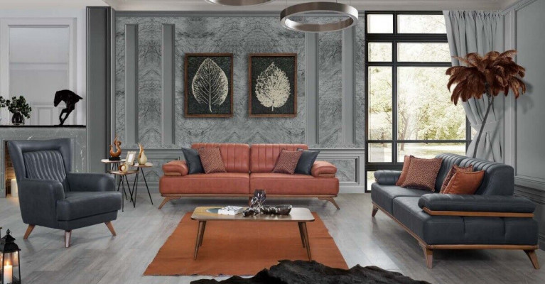 Designer living room set faux leather sofas leather armchair 3-piece furniture set