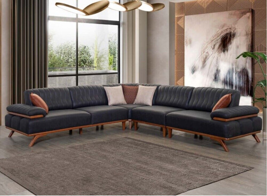Black corner sofa designer L-shape luxurious sofa living room seating furniture