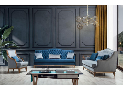 Modern blue Chesterfield sofa set designer three-seater luxury armchair