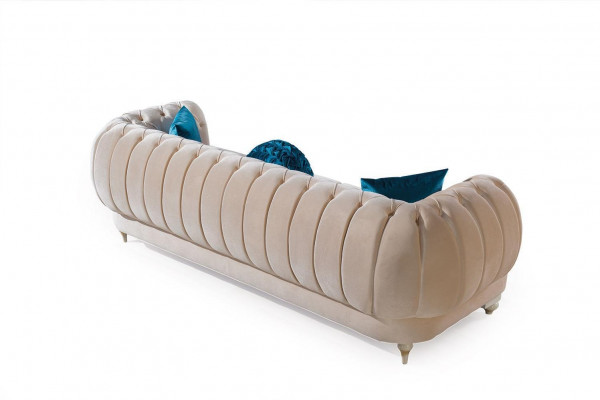 Beige Chesterfield Upholstered Couch Designer Three-Seater Fabric Sofa 3-seater