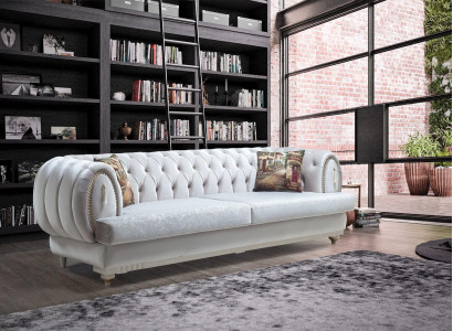 White Chesterfield Three-Seater Modern Sofa Stylish Living Room Couch