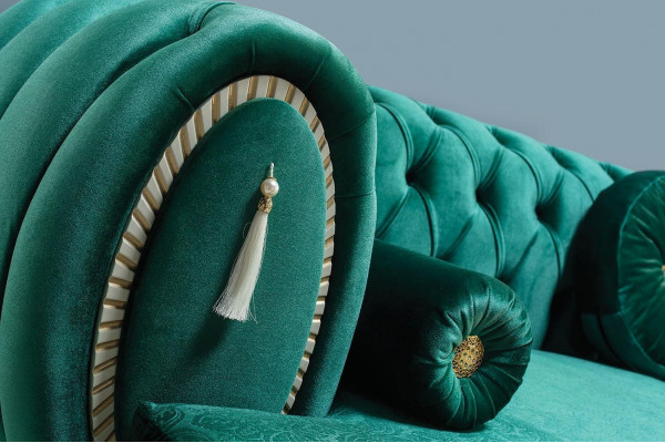 Modern sofa 3-seater green sofa luxurious living room couch wooden frame