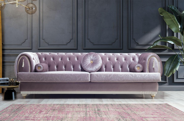 Lila Chesterfield Three-Seater Designer 3-Seater Upholstered Sofas Wooden Frame