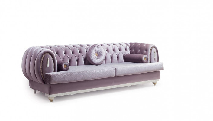 Lila Chesterfield Three-Seater Designer 3-Seater Upholstered Sofas Wooden Frame
