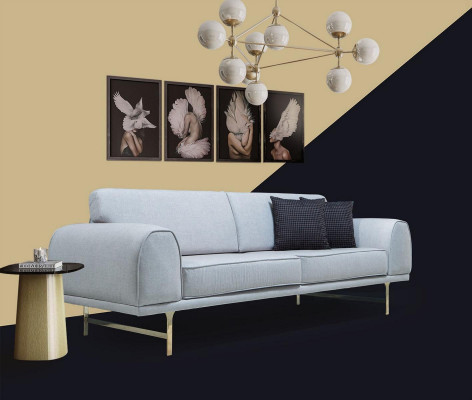 Gray Modern 3-Seater Designer Living Room Couch Luxury Upholstery Sofa