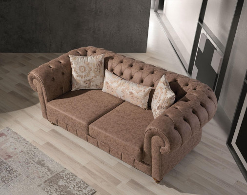 Stylish Brown Chesterfield Two-Seater Designer 2-Seater Sofa