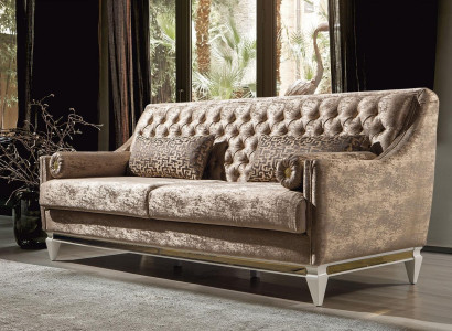 Beige 3-seater fabric sofa Chesterfield three-seater upholstered couch 3-seater