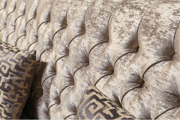 Beige 3-seater fabric sofa Chesterfield three-seater upholstered couch 3-seater