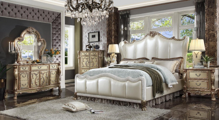 Royal bedroom set bed + 2 bedside tables leather beds double hotel new
