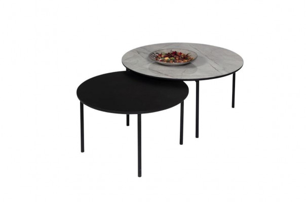 Coffee Table Set Side Table Black Set Table Wood 2-Piece