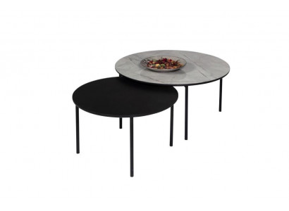 Coffee Table Set Side Table Black Set Table Wood 2-Piece