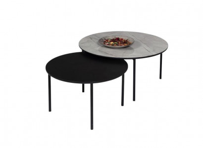 Coffee Table Set Side Table Black Set Table Wood 2-Piece