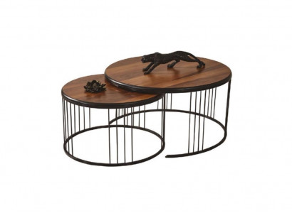 Side Table Group Coffee Table Brown 2-Piece Set Wood Table
