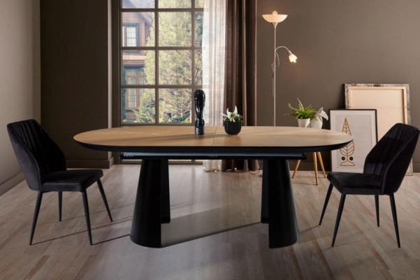 Dining room table oval dining table extendable kitchen table wood brown