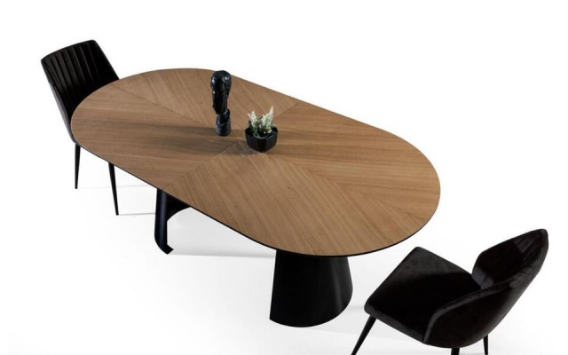 Dining room table oval dining table extendable kitchen table wood brown