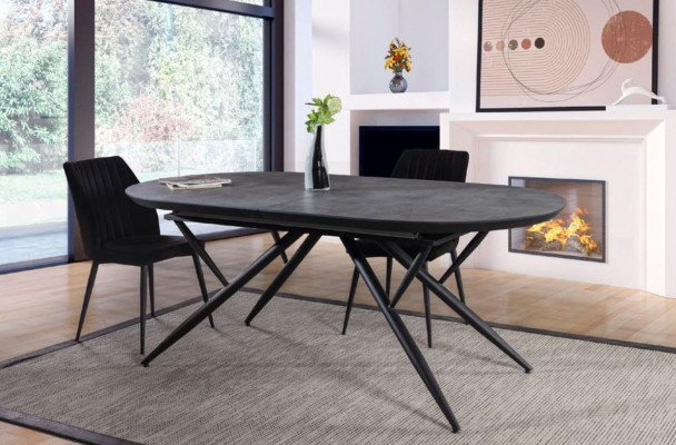 Oval dining table extendable kitchen table wood gray large