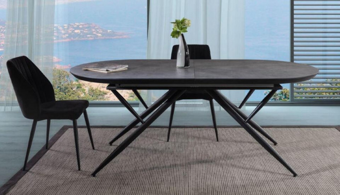 Oval dining table extendable kitchen table wood gray large