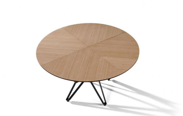 Round dining table, extendable modern kitchen table wood brown