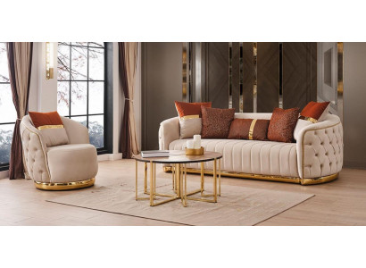 Set 2 pcs Living Room Sofa Set Three-Seater Sofa Couch Modern Armchair Textile