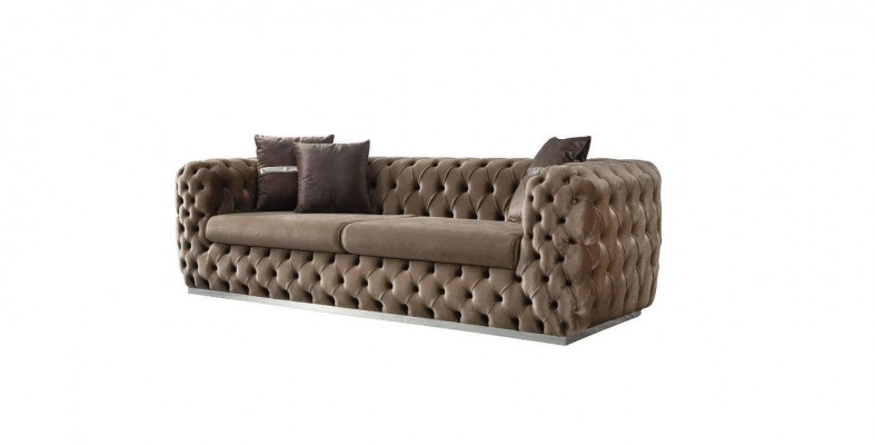 Sofa 3-seater upholstered sofa brown textile seat design couch modern Chesterfield