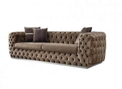 Sofa 3-seater upholstered sofa brown textile seat design couch modern Chesterfield