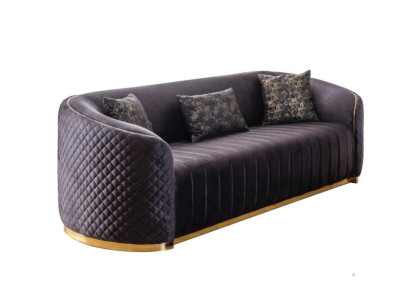 Sofa Luxury Living Room Modern Three-Seater Furniture Black 3-Seater Wood Textile