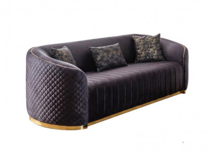 Sofa Luxury Living Room Modern Three-Seater Furniture Black 3-Seater Wood Textile
