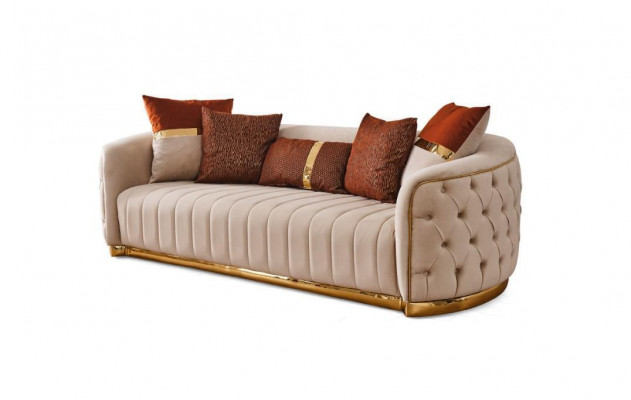 Beige textile three-seater modern designer luxury couch Chesterfield beige