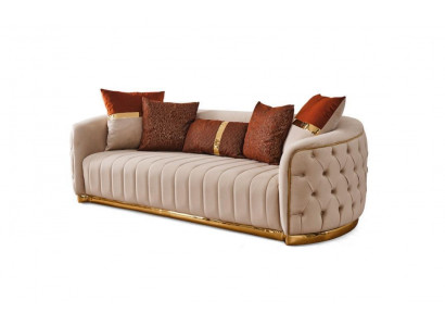Beige textile three-seater modern designer luxury couch Chesterfield beige