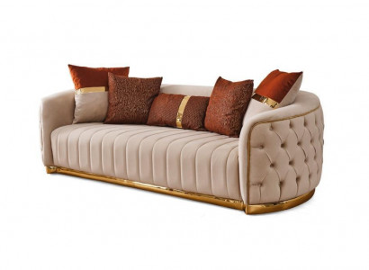 Beige textile three-seater modern designer luxury couch Chesterfield beige