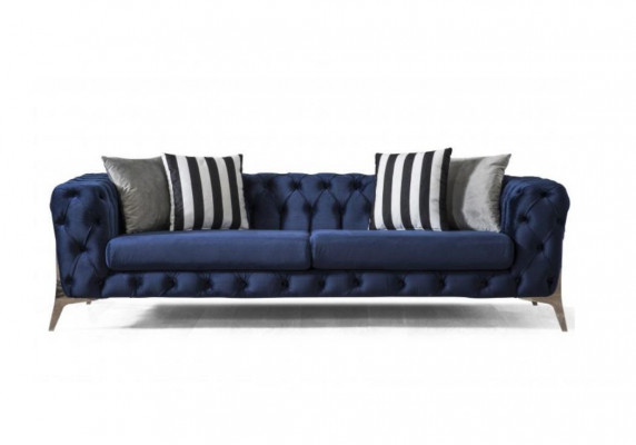 Chesterfield Sofa 3 Seater Blue Velvet Luxurious Furniture for Living Room Sofas