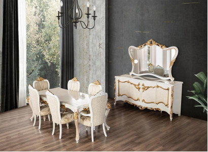 Luxury Set Dining Room Dining Table Chair XL Table Tables Chairs Wood Design 7 pcs New