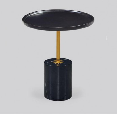 Round Black Side Table with Stainless Steel Base Designer Storage Table