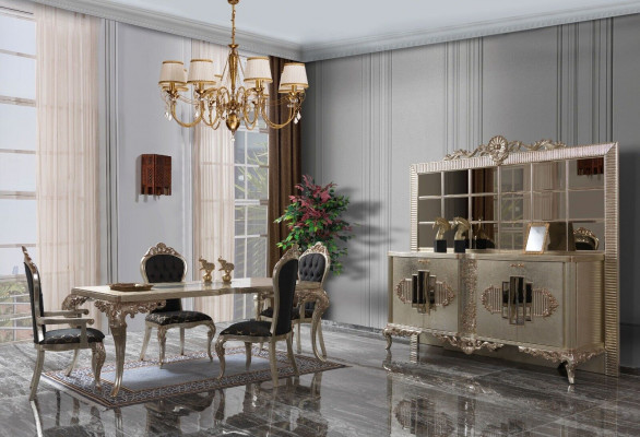 Luxury Dining Set Sideboard Dining Room Dining Table Chairs Wood 10-piece Beige