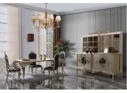 Luxury Dining Set Sideboard Dining Room Dining Table Chairs Wood 10-piece Beige