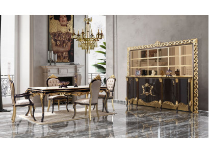 Luxury dining set dining room dining table chairs wood 10-piece brown sideboard
