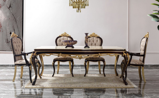 Luxury dining set dining room dining table chairs wood 10-piece brown sideboard