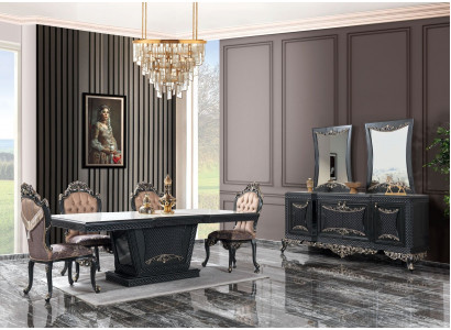 Dining room dining set dining table chairs wood set 12-piece gray baroque sideboard