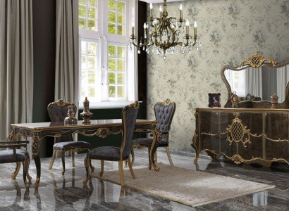 Dining room luxury dining set sideboard dining table chairs wood 10-piece brown