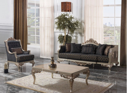 Upholstered sofa set, three-seater sofa, armchair, fabric sofa, gray, 3-piece table.