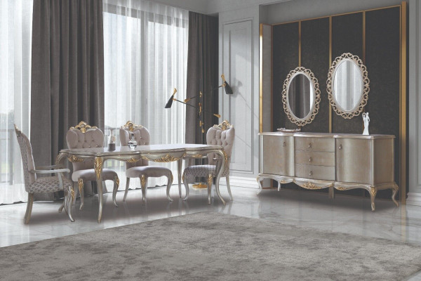 Complete dining room set table sideboard dining room dining table wood set 12-piece beige