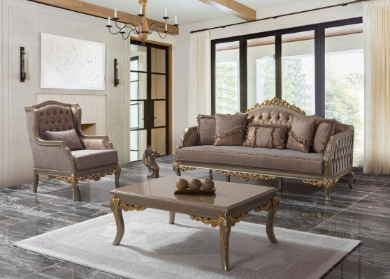 Upholstered Sofa Complete Couch Set Sofa Suite Fabric Sofa Brown