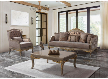 Upholstered Sofa Complete Couch Set Sofa Suite Fabric Sofa Brown