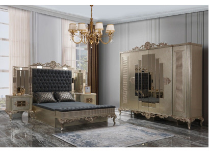Chesterfield Double Bed Luxury Bedroom Set 5-piece Gold Beds