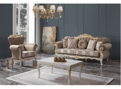 Couch set, sofa set, upholstered sofa, fabric sofa, three-seater, brown sofa set.