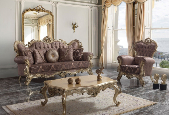 Upholstered Sofa Set Sofa Couch Purple Fabric Sofa Chesterfield Set 3+1